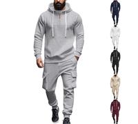 Survêtement pour homme avec cordon de serrage - Ensemble complet - Pull à fermeture éclair 1/4 et pantalon de survêtement - Couleur unie - Sweat à capuche et pantalon de survêtement décontracté, gris