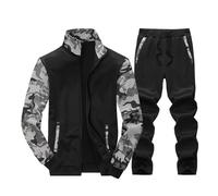 Survêtement pour homme avec fermeture éclair intégrale - Veste camouflage - Pantalon de jogging - Sweat à manches longues - 2 pièces - Haut et bas d'entraînement - Veste de sport - Tenue de course