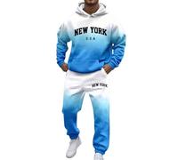 Survêtement pour homme - Avec logo New York - Dégradé de couleurs - Y2K - Survêtement à capuche et pantalon de jogging - Deux pièces - Manches longues - Avec poches - Confortable - Jogging baggy