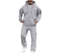 Survêtement pour homme - Costume d'hiver décontracté à manches longues et pantalon de survêtement - Couleur unie - Survêtement des années 90 pour homme, gris, XXL