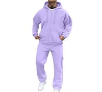 Survêtement pour homme - Costume d'hiver décontracté à manches longues et pantalon de survêtement - Couleur unie - Survêtement des années 90 pour homme, violet, 3XL