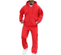 Survêtement pour homme - Costume d'hiver décontracté à manches longues et pantalon de survêtement - Couleur unie - Survêtement des années 90 pour homme, Rouge, XL