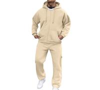 Survêtement pour homme - Costume d'hiver décontracté à manches longues et pantalon de survêtement - Couleur unie - Survêtement des années 90 pour homme, beige, S