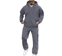 Survêtement pour homme - Costume d'hiver décontracté à manches longues et pantalon de survêtement - Couleur unie - Survêtement des années 90 pour homme, gris foncé, S