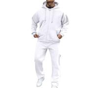 Survêtement pour homme - Costume d'hiver décontracté à manches longues et pantalon de survêtement - Couleur unie - Survêtement des années 90 pour homme, blanc, 3XL