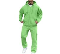 Survêtement pour homme - Costume d'hiver décontracté à manches longues et pantalon de survêtement - Couleur unie - Survêtement des années 90 pour homme, Vert, M