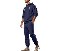 Survêtement pour homme - Ensemble complet avec boutons et demi-patte de boutonnage - Sweat à capuche - Jambe droite - Pantalon de sport décontracté - 2 pièces - Streetwear Activewear, 05#_Bleu marine