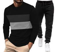 Survêtement pour homme ensemble complet patchwork manches longues basique et pantalon de survêtement 2 pièces ensemble sweat-shirt à col rond et jogging avec cordon de serrage bloc de couleur