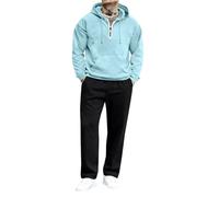 Survêtement pour homme ensemble complet pull et jogging 1/4 fermeture éclair à manches longues et pantalon de course à pied jambe droite ample couleur unie cordon de serrage baggy sportwear, bleu ciel