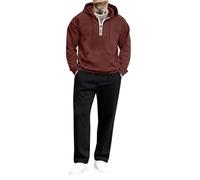 Survêtement pour homme ensemble complet pull et jogging 1/4 fermeture éclair à manches longues et pantalon de course à pied jambe droite ample couleur unie cordon de serrage baggy sportwear, bordeaux