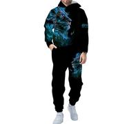 Survêtement pour homme - Grande taille - Imprimé lion 3D - Sweat à capuche et pantalon de survêtement - Ensemble 2 pièces - Tenue décontractée pour homme - Tailles XS à 5XL, bleu, 5XL