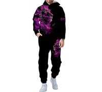 Survêtement pour homme - Grande taille - Imprimé lion 3D - Sweat à capuche et pantalon de survêtement - Ensemble 2 pièces - Tenue décontractée pour homme - Tailles XS à 5XL, violet, 5XL