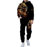 Survêtement pour homme - Grande taille - Imprimé lion 3D - Sweat à capuche et pantalon de survêtement - Ensemble 2 pièces - Tenue décontractée pour homme - Tailles XS à 5XL, jaune, 5XL