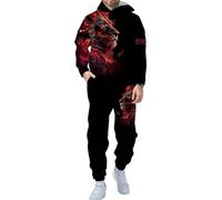 Survêtement pour homme - Grande taille - Imprimé lion 3D - Sweat à capuche et pantalon de survêtement - Ensemble 2 pièces - Tenue décontractée pour homme - Tailles XS à 5XL, Rouge, XXL