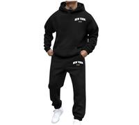 Survêtement pour homme - Long - Avec imprimé New York - Survêtement de sport et de loisirs - Manches longues - Sweat à capuche - Pantalon de jogging - Tenue des années 80, Noir-2, M