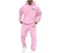 Survêtement pour homme - Survêtement graphique - Couleur unie - Sweat à capuche et pantalon de sport - Survêtement confortable et doux - Baggy - Coton - Automne - Hiver - Football, Rose clair, XXL