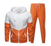 Survêtement pour homme UK léger à capuche zippé et jogging 2 pièces avec cordon de serrage Ensemble complet veste de course à manches longues et pantalon de jogging Patchwork à séchage rapide, Orange
