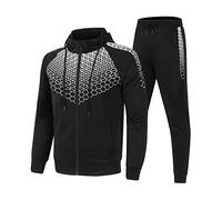 Survêtement pour homme zippé avec poches à fermeture éclair - Pull avec impression - Ensemble de jogging - Sweat à capuche et pantalon long - Veste de survêtement 2 pièces respirante et évacuant