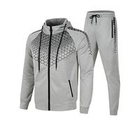 Survêtement pour homme zippé avec poches à fermeture éclair - Pull avec impression - Ensemble de jogging - Sweat à capuche et pantalon long - Veste de survêtement 2 pièces respirante et évacuant