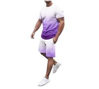 Survêtement Short à Manches Courtes Hommes Ensemble Short Tee Shirt Ensemble Ete Couleur Unie 2 Pièces à T-Shirt Manches Courtes + Sportswear Tracksuit Casual pour Hommes
