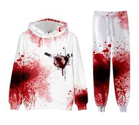 Survêtement squelette d'Halloween pour homme avec motif crâne, sweat à capuche, pantalon de sport 3D Skull pour homme, Blanc, S