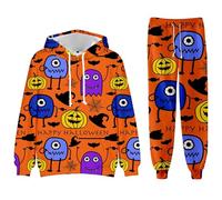 Survêtement squelette d'Halloween pour homme avec motif crâne, sweat à capuche, pantalon de sport 3D Skull pour homme, P Orange, S