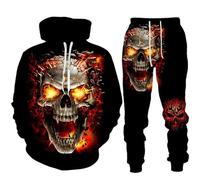Survêtement squelette d'Halloween pour homme avec motif crâne, sweat à capuche, pantalon de sport 3D Skull pour homme, B Noir, XXXL