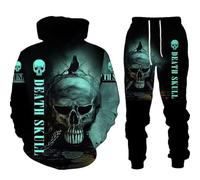 Survêtement squelette d'Halloween pour homme avec motif crâne, sweat à capuche, pantalon de sport 3D Skull pour homme, E noir, S