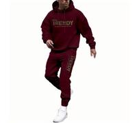 Survêtement tendance 2 pièces pour homme - Couleur unie - Imprimé lettres - Doublure en polaire - Sweat à capuche et pantalon de survêtement - Ensemble de sport tendance et décontracté, 01 - Bordeaux