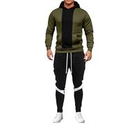 Survêtements de sport légers pour homme - 2 pièces - Couleur contrastée - Tenue de sport deux pièces - Haut à manches longues - Pantalon de jogging - Vêtements de sport pour l'extérieur, Vert, M