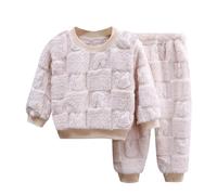 Survêtements Fille Polaire et bébé pour Enfants, vêtements de Maison en Jacquard garçons, Ensemble Deux pièces Chaud Pelucheux Filles Survêtement Grande Taille(Beige,3-4 Years)