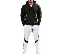Survêtements Homme Ensemble 2 Pièces Matière Douce Zip Pullover Hooded Sweatshirt et Joggers pour Loisirs Brunch Dominical Amis (Black, L)