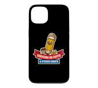 Surviving on Coffee and Stickers Charts Funny Teacher School Coque pour iPhone 13
