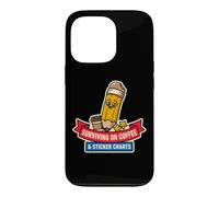 Surviving on Coffee and Stickers Charts Funny Teacher School Coque pour iPhone 13 Pro