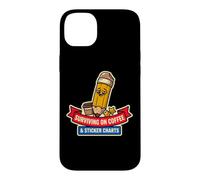 Surviving on Coffee and Stickers Charts Funny Teacher School Coque pour iPhone 14 Plus
