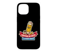 Surviving on Coffee and Stickers Charts Funny Teacher School Coque pour iPhone 15