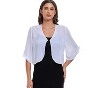 SURVODJA Boléro léger en mousseline de soie pour femme - Boléro à manches courtes pour robe de soirée, blanc 1, Taille XL