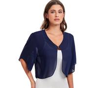 SURVODJA Cardigans Courts en Mousseline pour Femmes Pulls Légers à Manches Courtes Boléros Hauts pour Robe, bleu marine, Medium