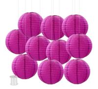 Surwin 10pcs Lanternes Papier, Lanternes en Papier à Suspendues, Boule Ronde Abat-Jour, Lanterne Decorative pour Intérieurs Extérieurs Halloween, Thanksgiving, Noël (30cm,Fuchsia)