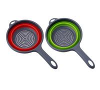 Surwin 2 Pièces Passoire Pliable avec Longue Poignée, Silicone Compacte Cuisine, Portable Panier de Fruits (Rouge Vert)