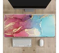 Surwin 3D Marbre Tapis de Souris Gamer avec Bords Surpiqués et Base en Caoutchouc Antidérapante Grand sous Main Bureau pour Clavier et Souris Mouse Pad pour Gaming (400x800mm,Bleu Rose)