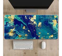 Surwin 3D Marbre Tapis de Souris Gamer avec Bords Surpiqués et Base en Caoutchouc Antidérapante Grand sous Main Bureau pour Clavier et Souris Mouse Pad pour Gaming (300x700mm,Bleu Vert)