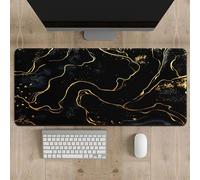 Surwin 3D Marbre Tapis de Souris Gamer avec Bords Surpiqués et Base en Caoutchouc Antidérapante Grand sous Main Bureau pour Clavier et Souris Mouse Pad pour Gaming (400x800mm,Or Noir)