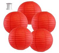 Surwin 5pcs Lanternes Papier Chinois, Lanternes en Papier à Suspendues, Boule Ronde Abat-Jour, Lanterne Decorative pour Intérieurs Extérieurs Mariages Fêtes et Événements (Rouge,10 Pouces)