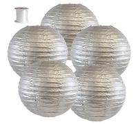 Surwin 5pcs Lanternes Papier Chinois, Lanternes en Papier à Suspendues, Boule Ronde Abat-Jour, Lanterne Decorative pour Intérieurs Extérieurs Mariages Fêtes et Événements (Argent,12 Pouces)