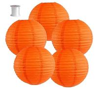 Surwin 5pcs Lanternes Papier Chinois, Lanternes en Papier à Suspendues, Boule Ronde Abat-Jour, Lanterne Decorative pour Intérieurs Extérieurs Mariages Fêtes et Événements (Orange,8 Pouces)