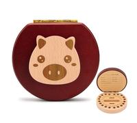 Surwin Boîte à Dents de Lait Garçon Fille, Bois Souvenir de Boîte, Organisateur De Rangement Pour Les Dents De L’Enfant, Accumulation de Dents Cadeau de Enfant (modèle de cochon)