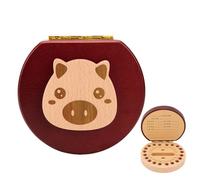 Surwin Boîte à Dents de Lait Garçon Fille, Bois Souvenir de Boîte - Organisateur De Rangement Pour Les Dents De L’Enfant Accumulation de Dents Cadeau Cadeau de Naissance Bebe (Cochon)