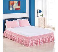Surwin Cache-Sommiers Jupe de lit à Volants Élégant Jupe de Lit Élastique Robuste et Microfibre Style Enveloppant Facile a Mettre et à Enlever Jupe de lit Décorative (100x200x45cm,Rose)
