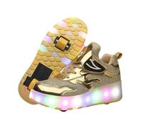 Surwin Chaussures avec roulettes Fille Garçon, Chaussures Skateboard Enfant avec Roues Arrière Rétractables, Boucle en Nylon Basket à roulettes Respirant Sneakers Roller (Gold C,32)